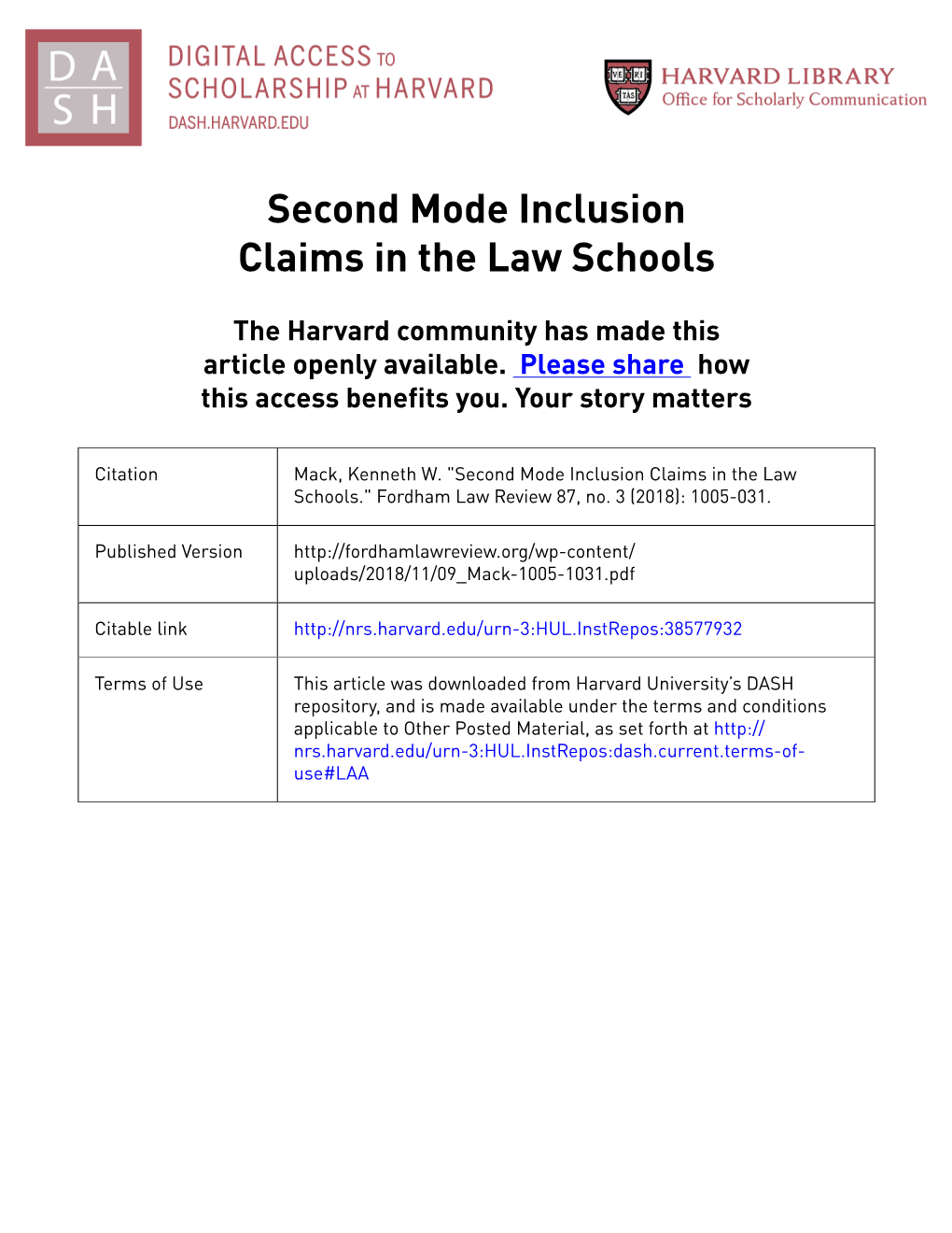 Second Mode Inclusion Claims in the Law Schools