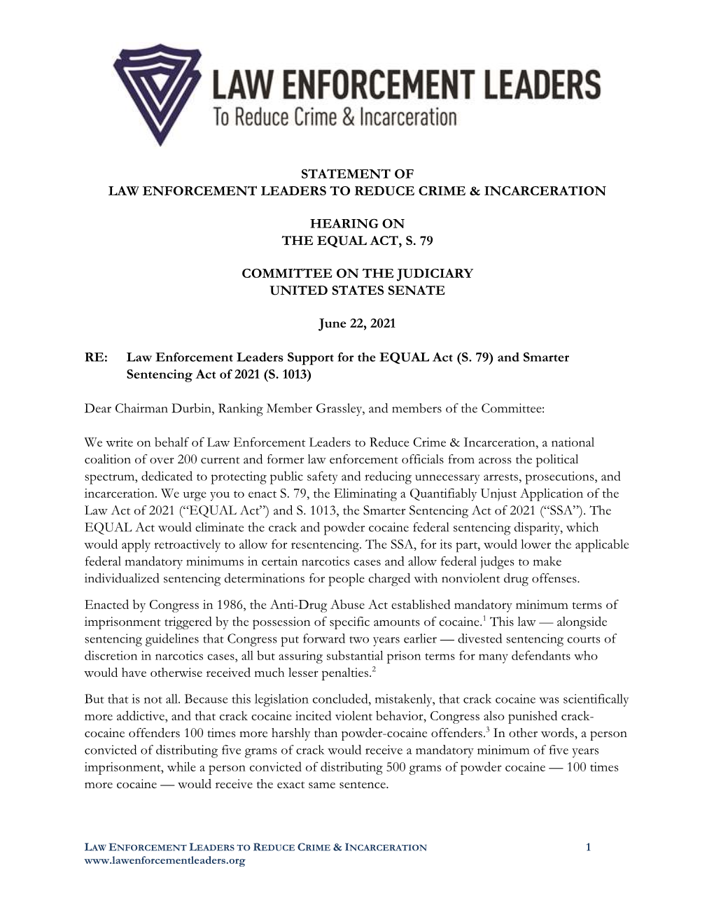 Statement of Law Enforcement Leaders to Reduce Crime & Incarceration