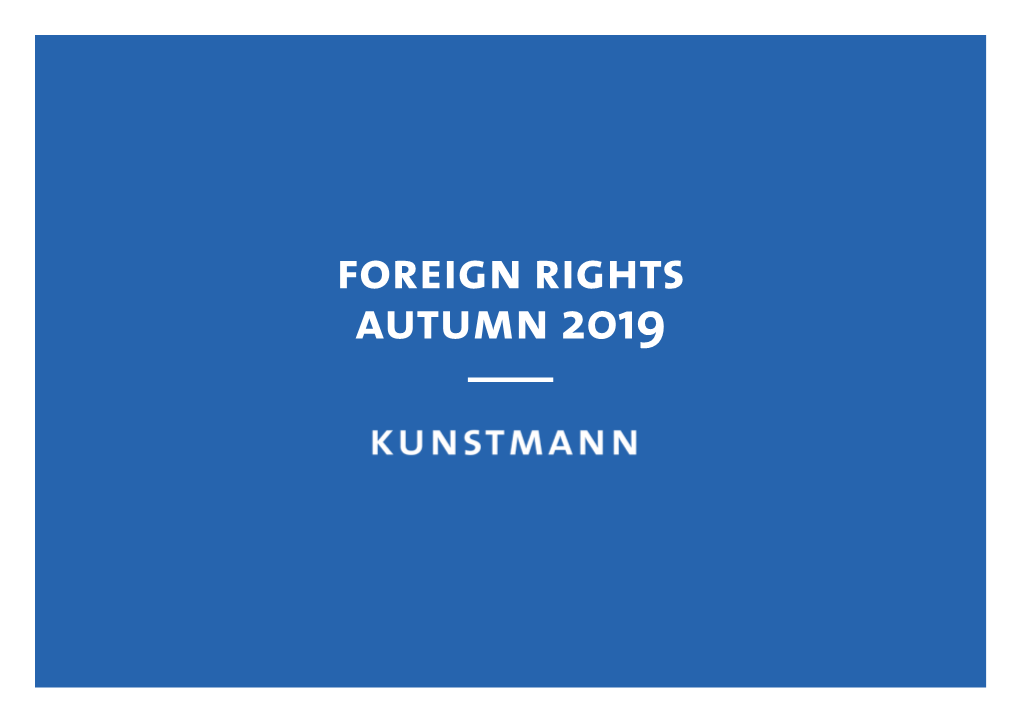 Foreign Rights Autumn 2019 Autumn 2019