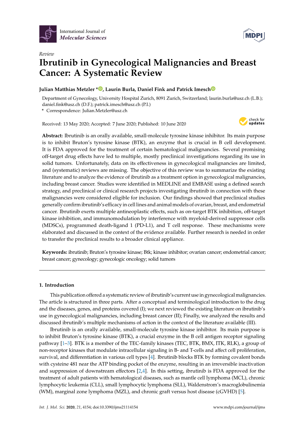 Ibrutinib in Gynecological Malignancies and Breast Cancer: a Systematic Review