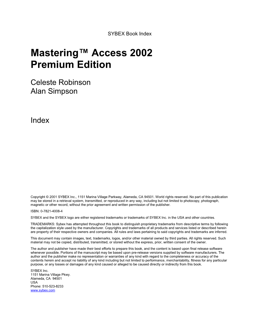 Mastering™ Access 2002 Premium Edition