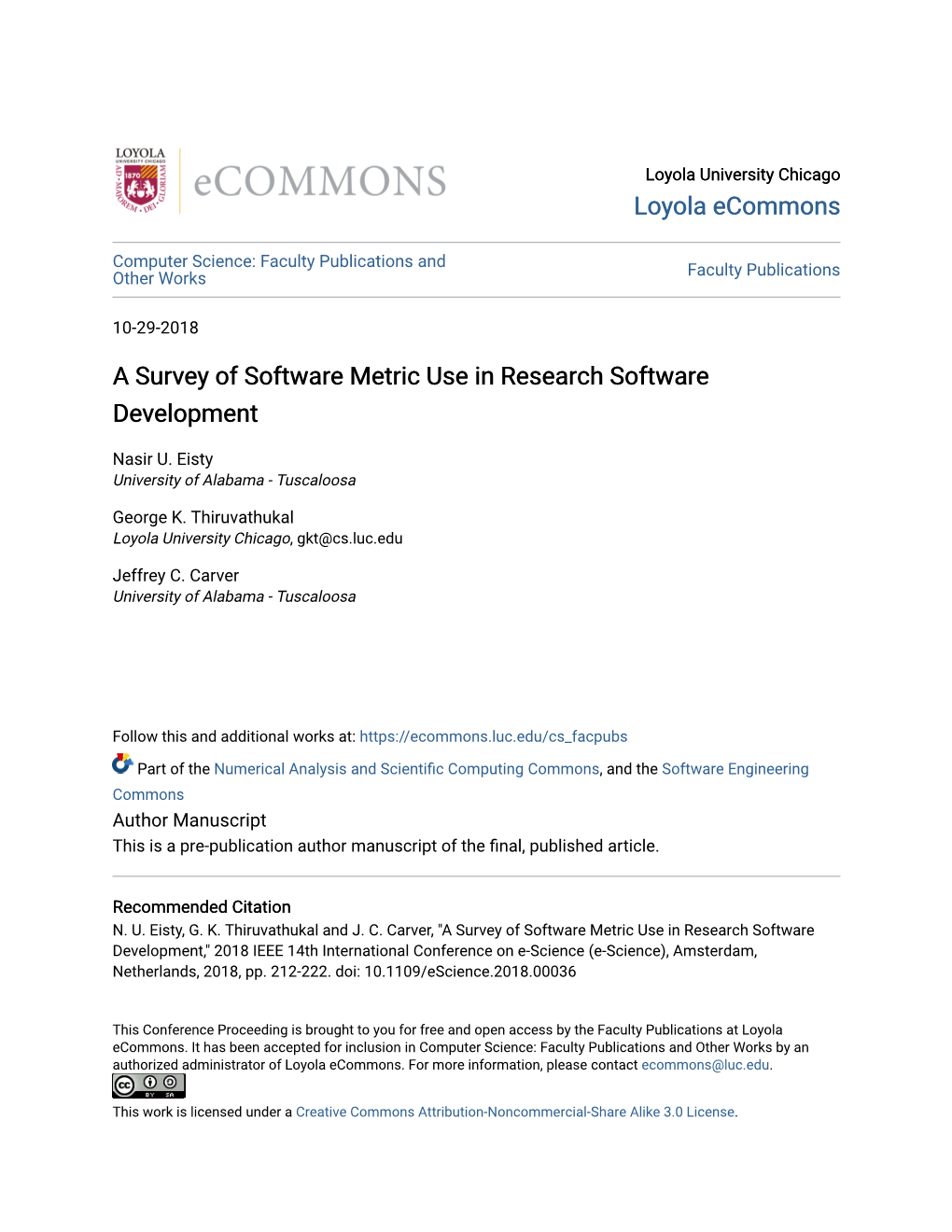 A Survey of Software Metric Use in Research Software Development