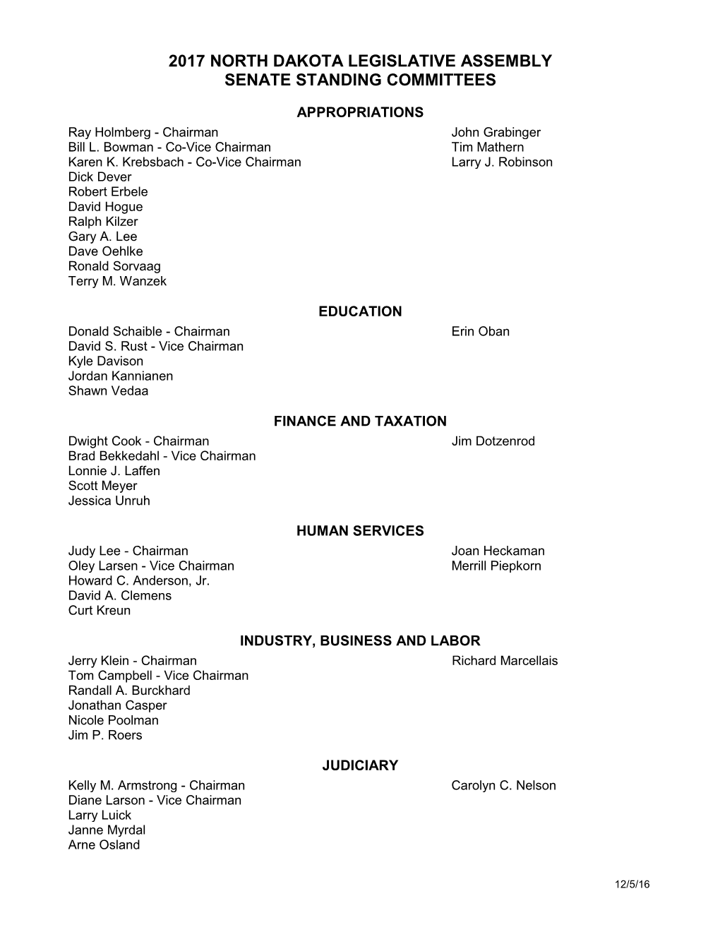 Senate Standing Committees