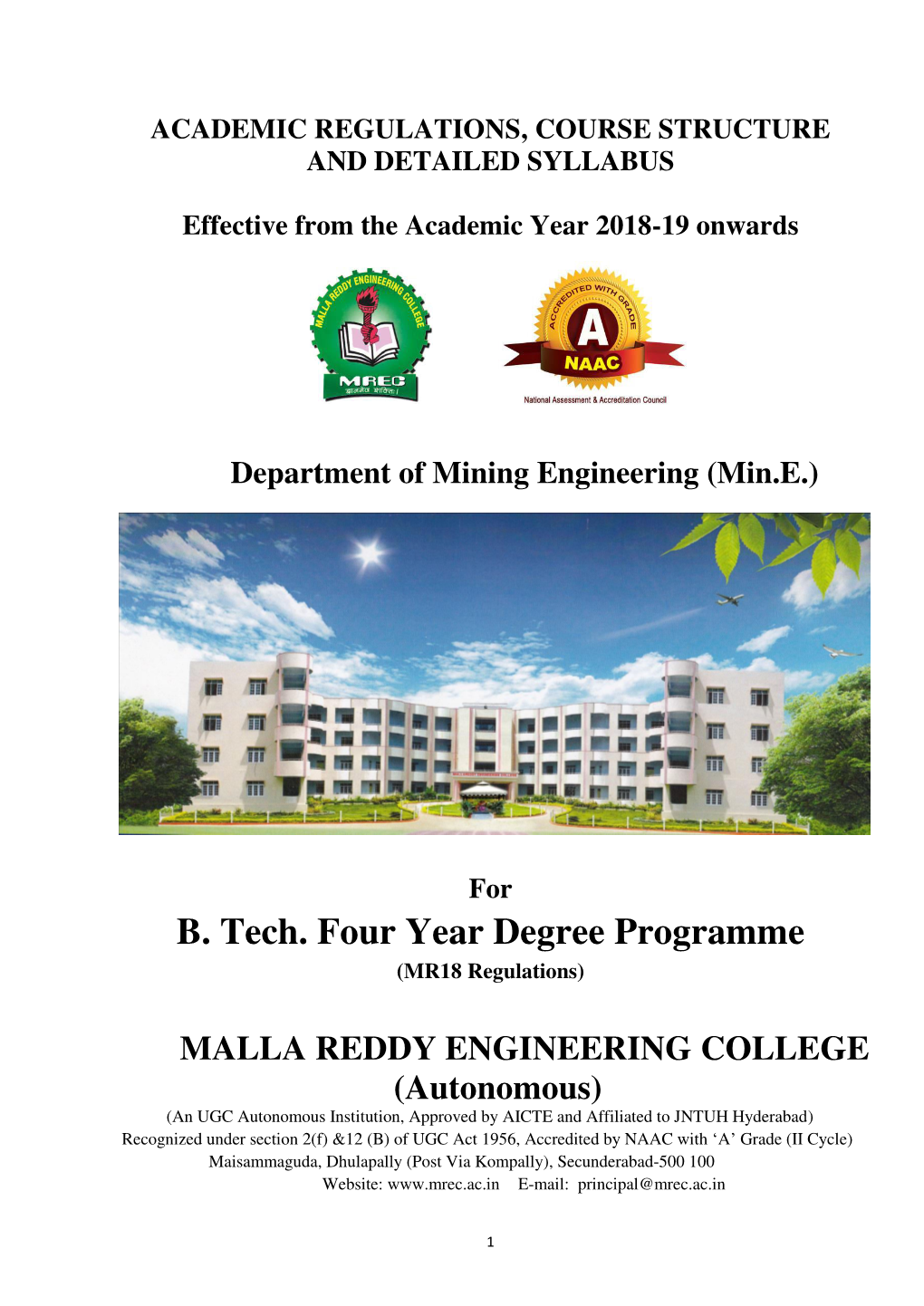 B. Tech. Four Year Degree Programme (MR18 Regulations)