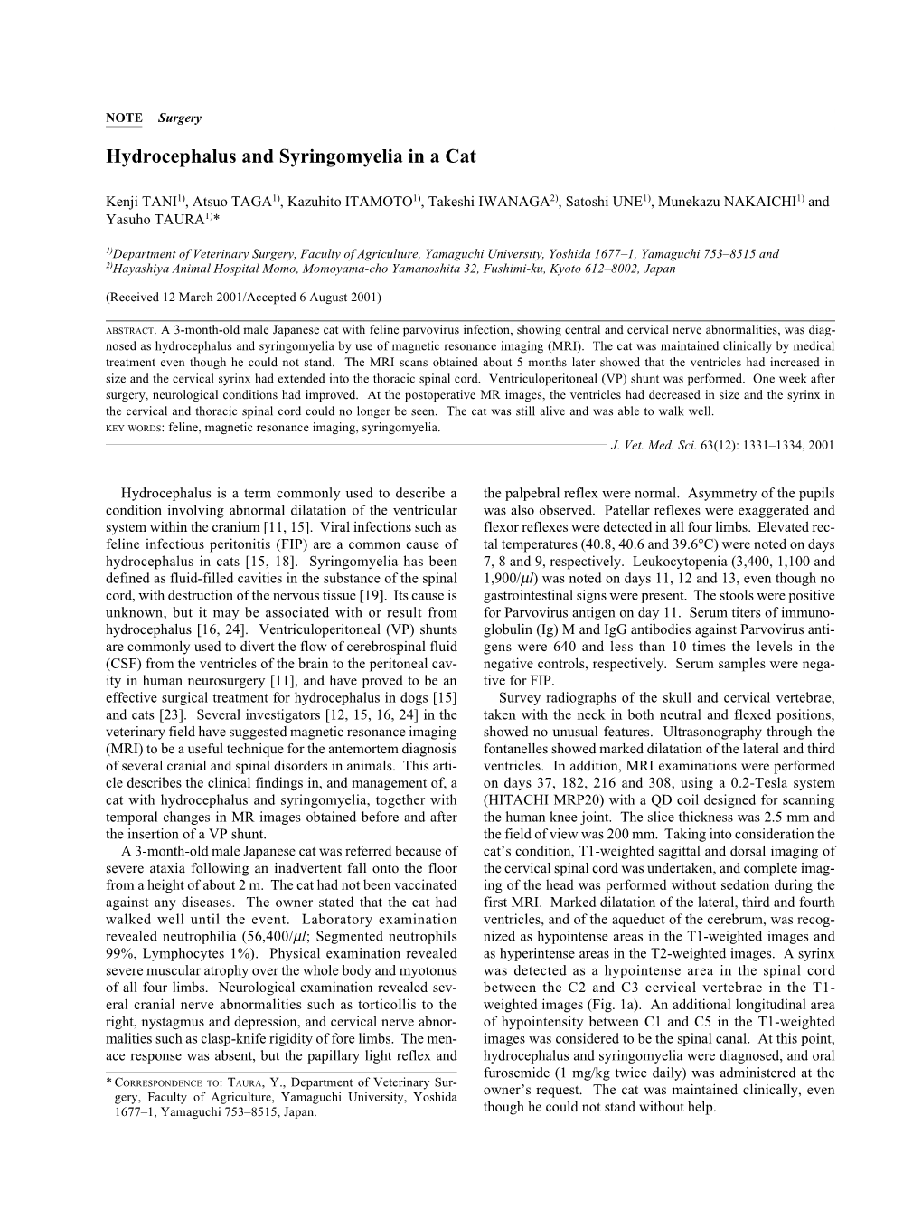 Hydrocephalus and Syringomyelia in a Cat