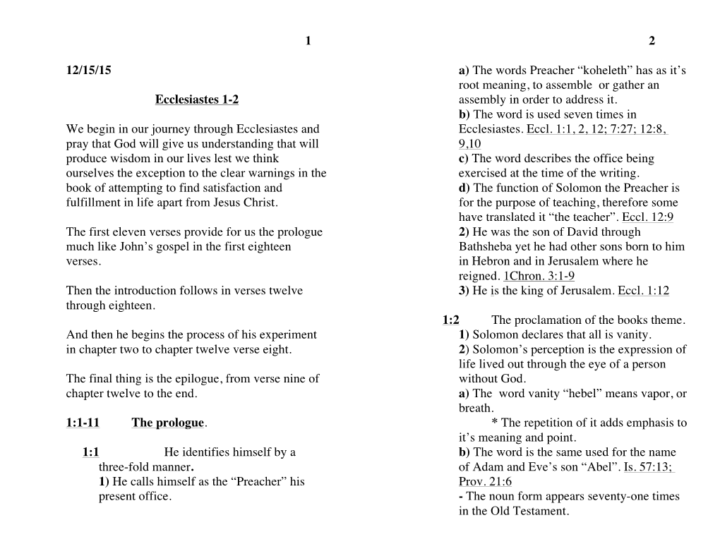 Ecclesiastes 1-2 Assembly in Order to Address It