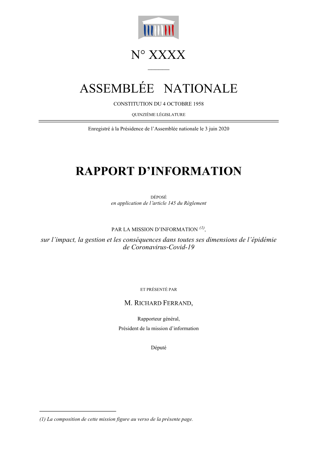 Rapport D'étape De La Mission D'information an Covid