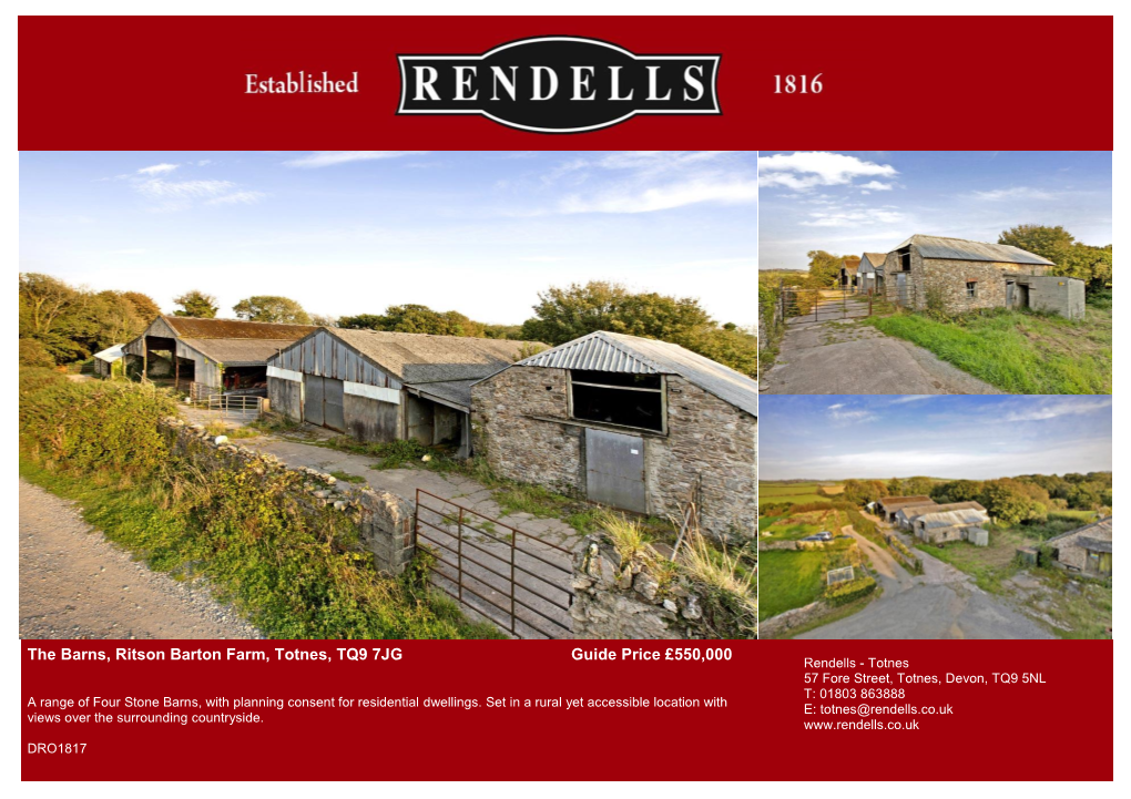 The Barns, Ritson Barton Farm, Totnes, TQ9 7JG Guide Price £550,000 Rendells - Totnes