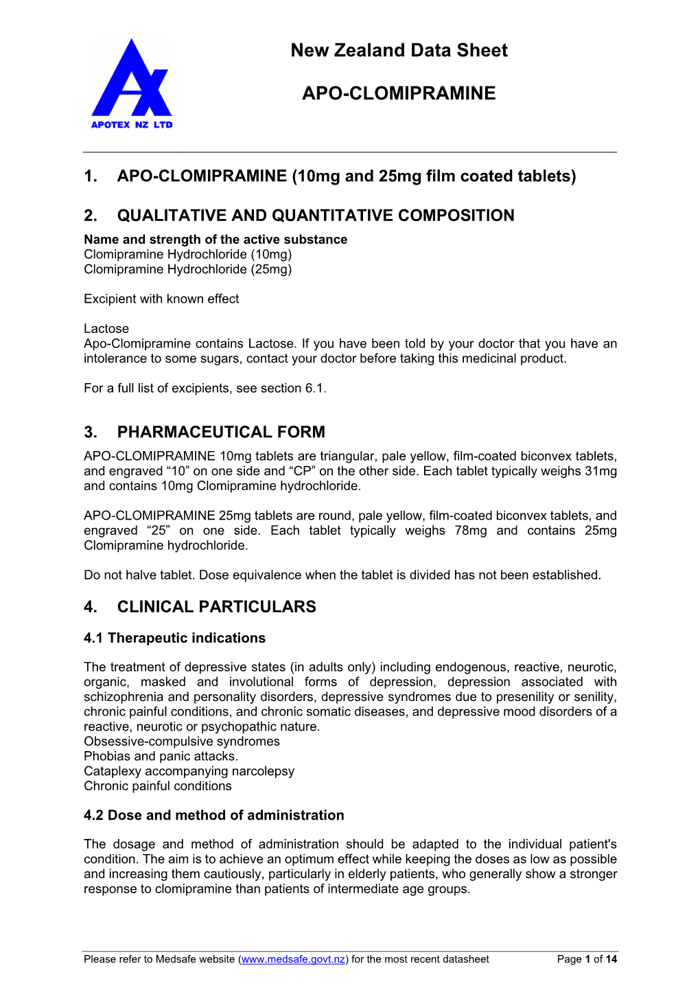 New Zealand Data Sheet APO-CLOMIPRAMINE