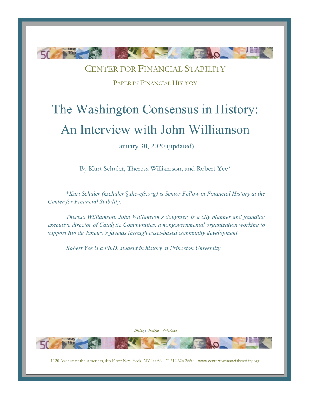 The Washington Consensus in History: an Interview with John Williamson