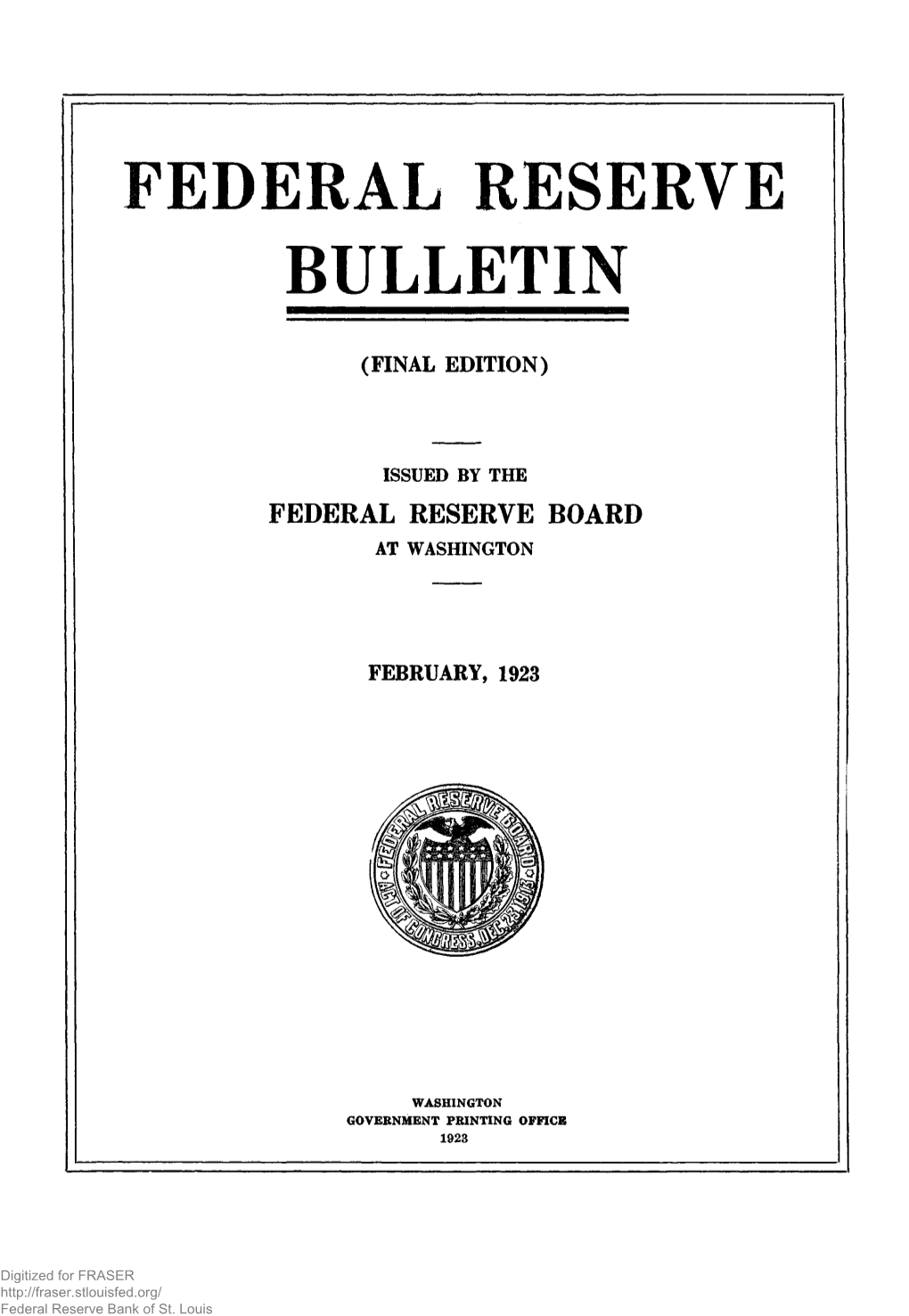 Federal Reserve Bulletin February 1923