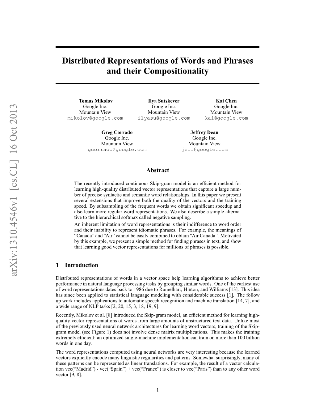 Distributed Representations of Words and Phrases and Their