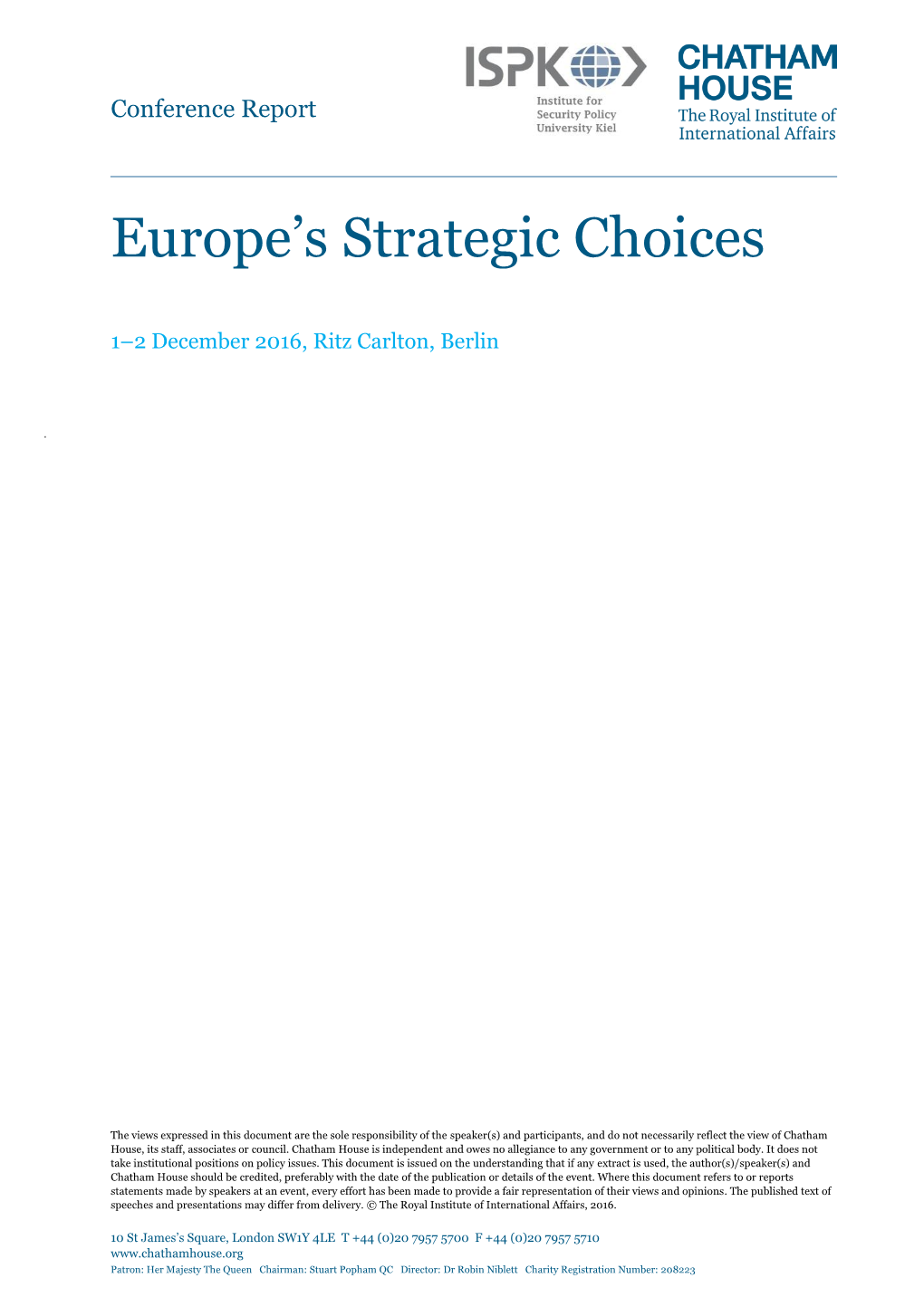 Europe's Strategic Choices