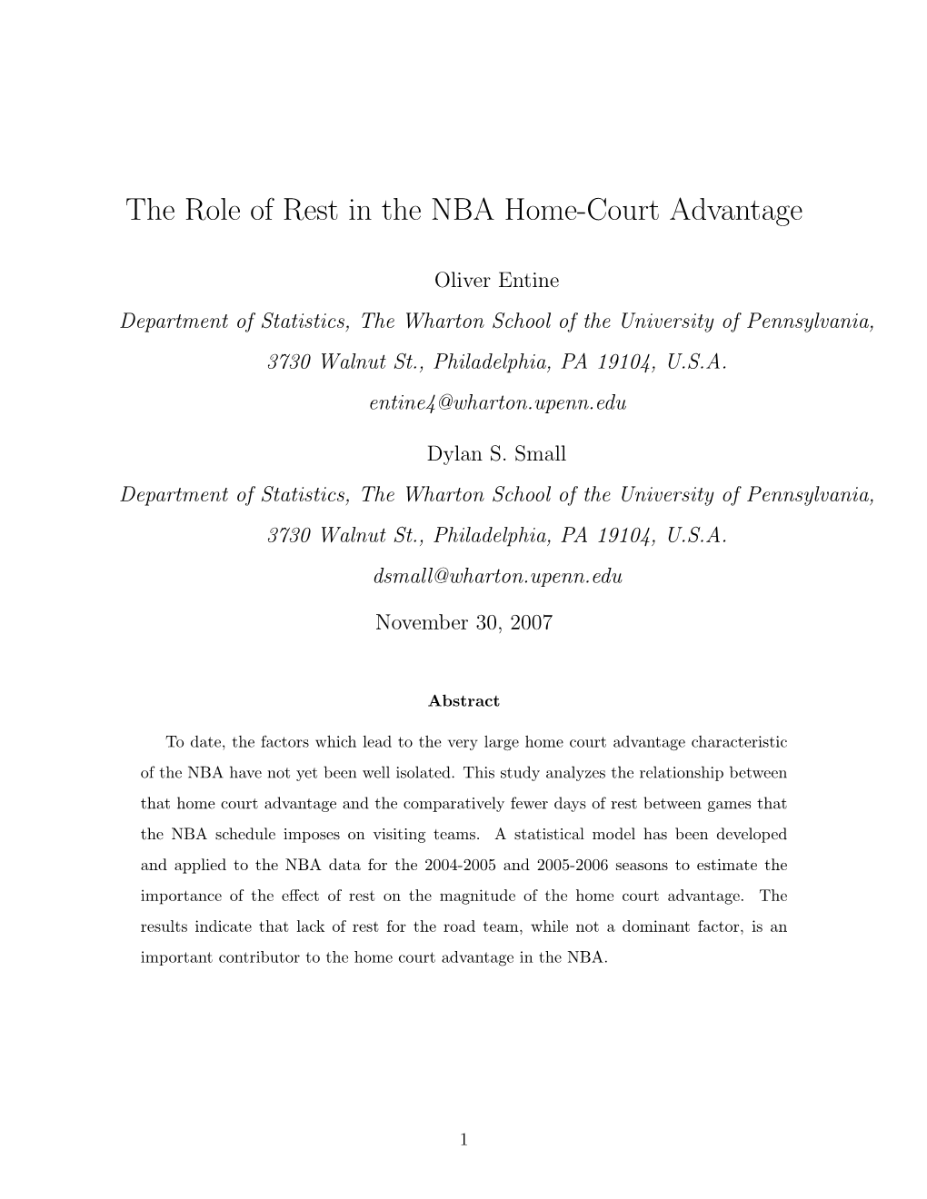 The Role of Rest in the NBA Home-Court Advantage