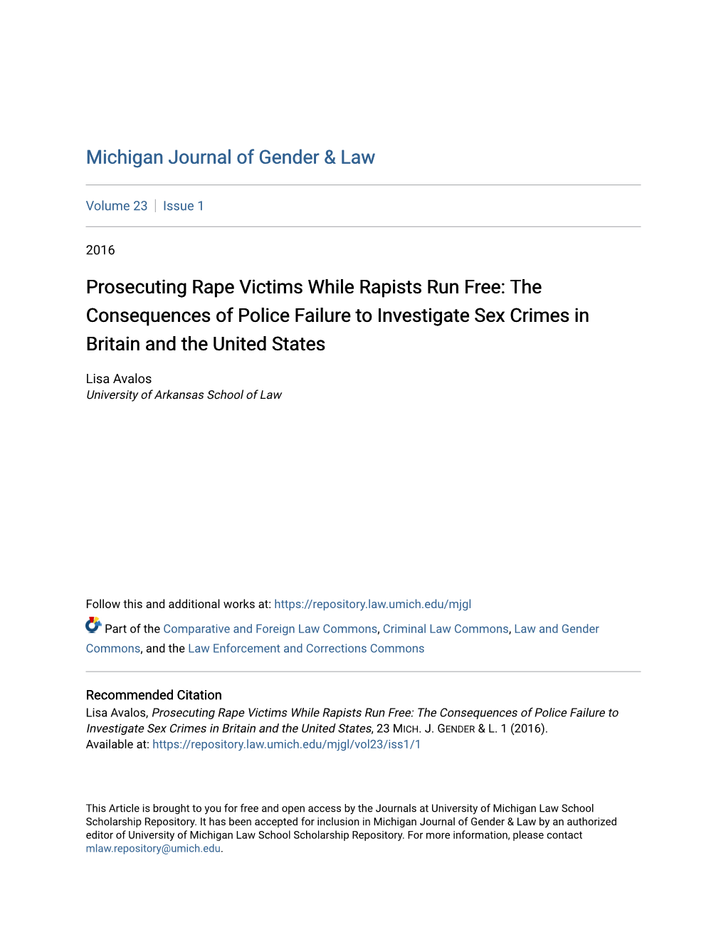 Prosecuting Rape Victims While Rapists Run Free: the Consequences of Police Failure to Investigate Sex Crimes in Britain and the United States