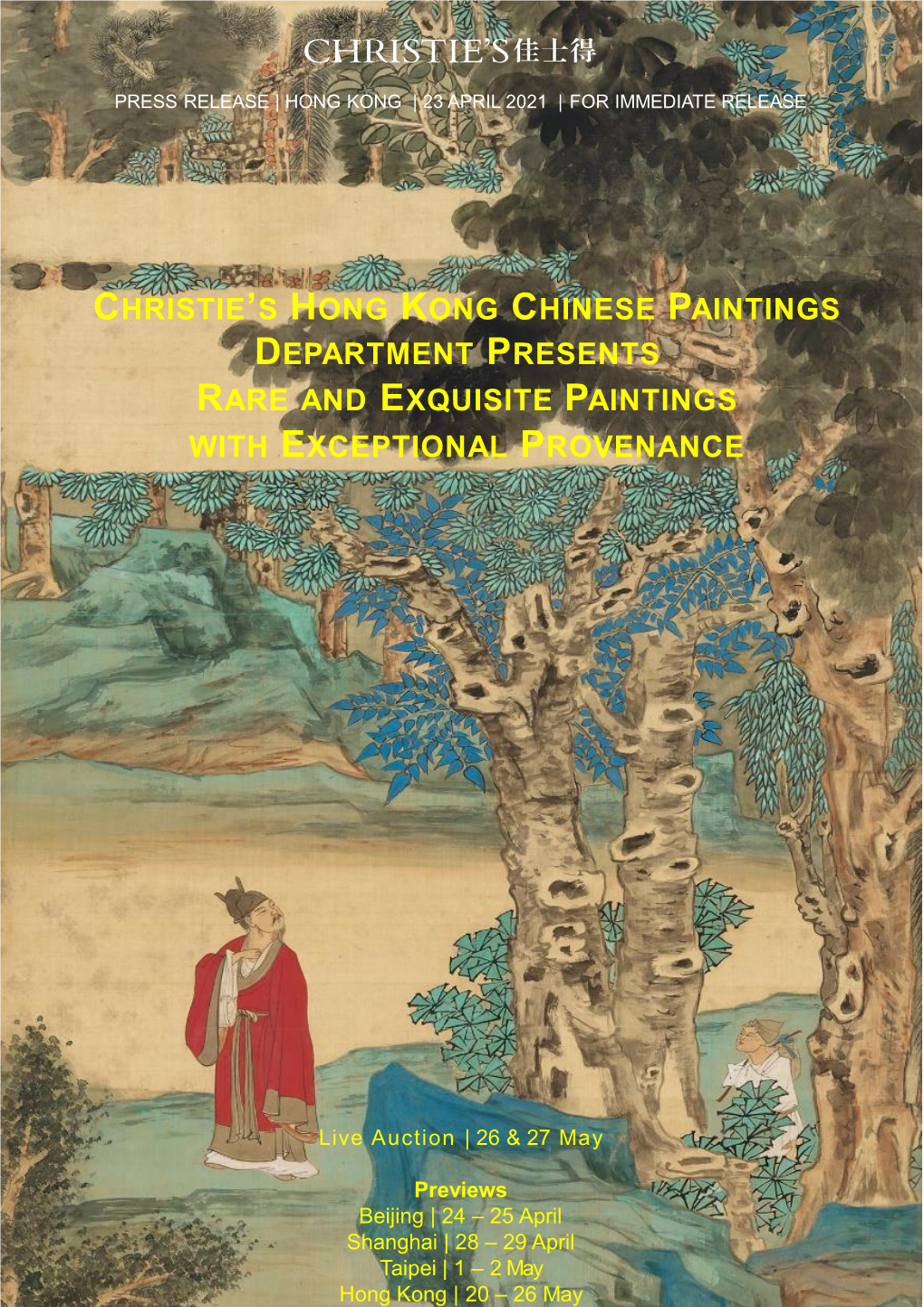 Christie's Hong Kong Chinese Paintings Department Presents Rare And