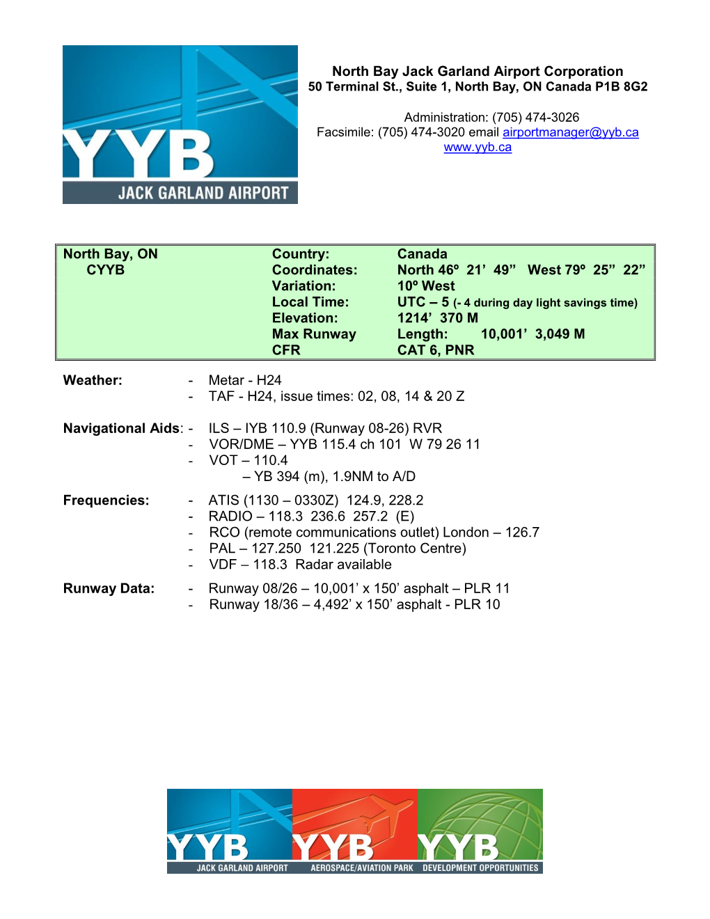 Canada CYYB Coordinates: North 46º 21' 49” West 79º