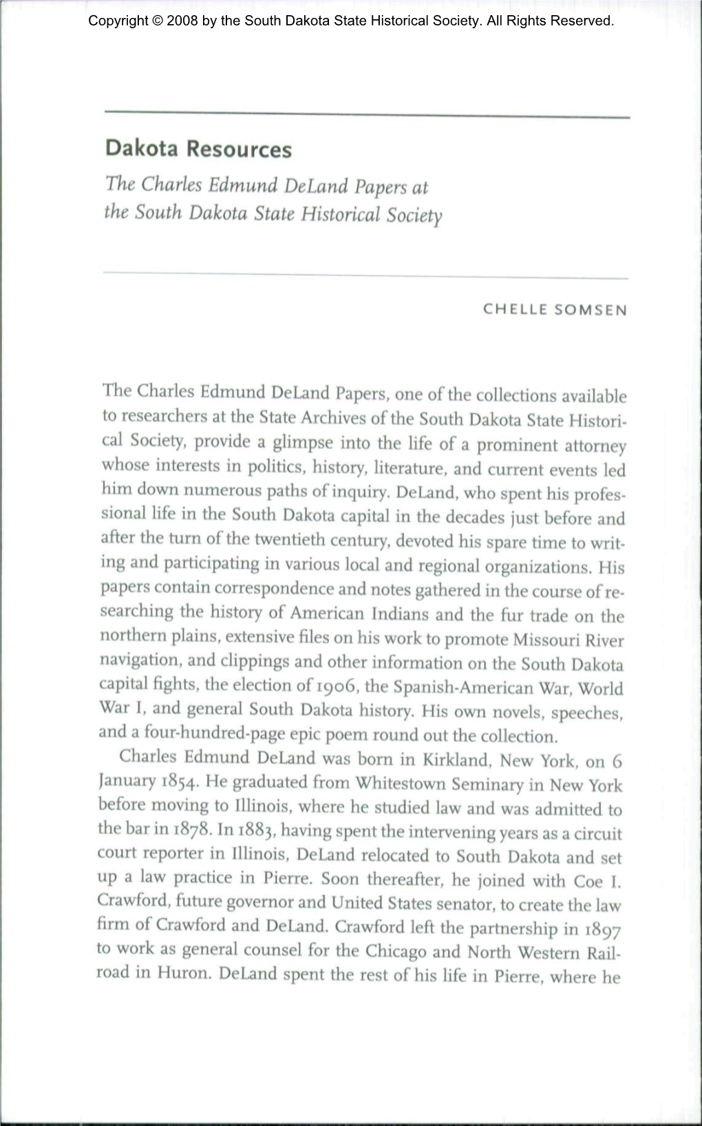 Dakota Resources: the Charles Edmund Deland Papers at The