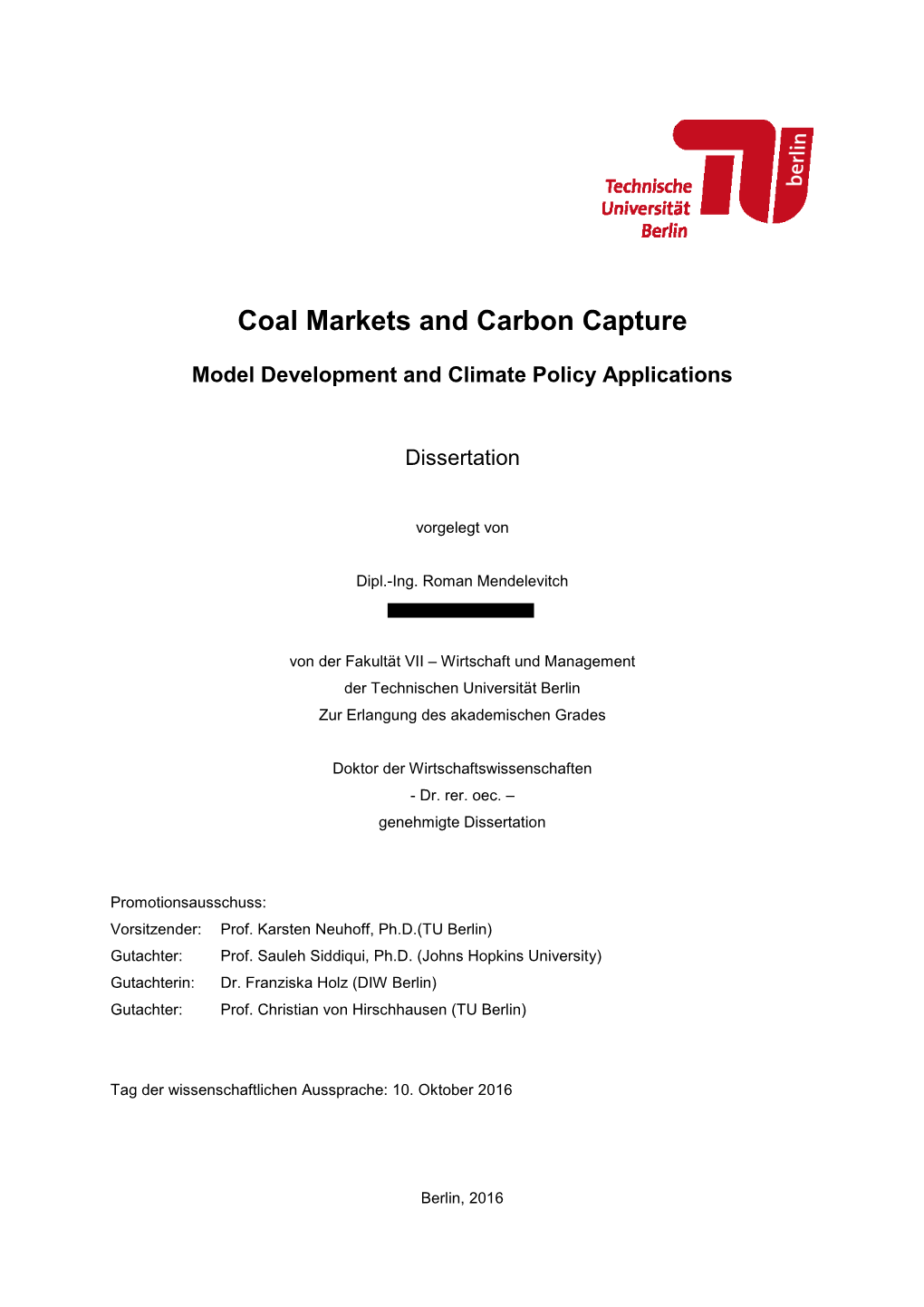 Coal Markets and Carbon Capture