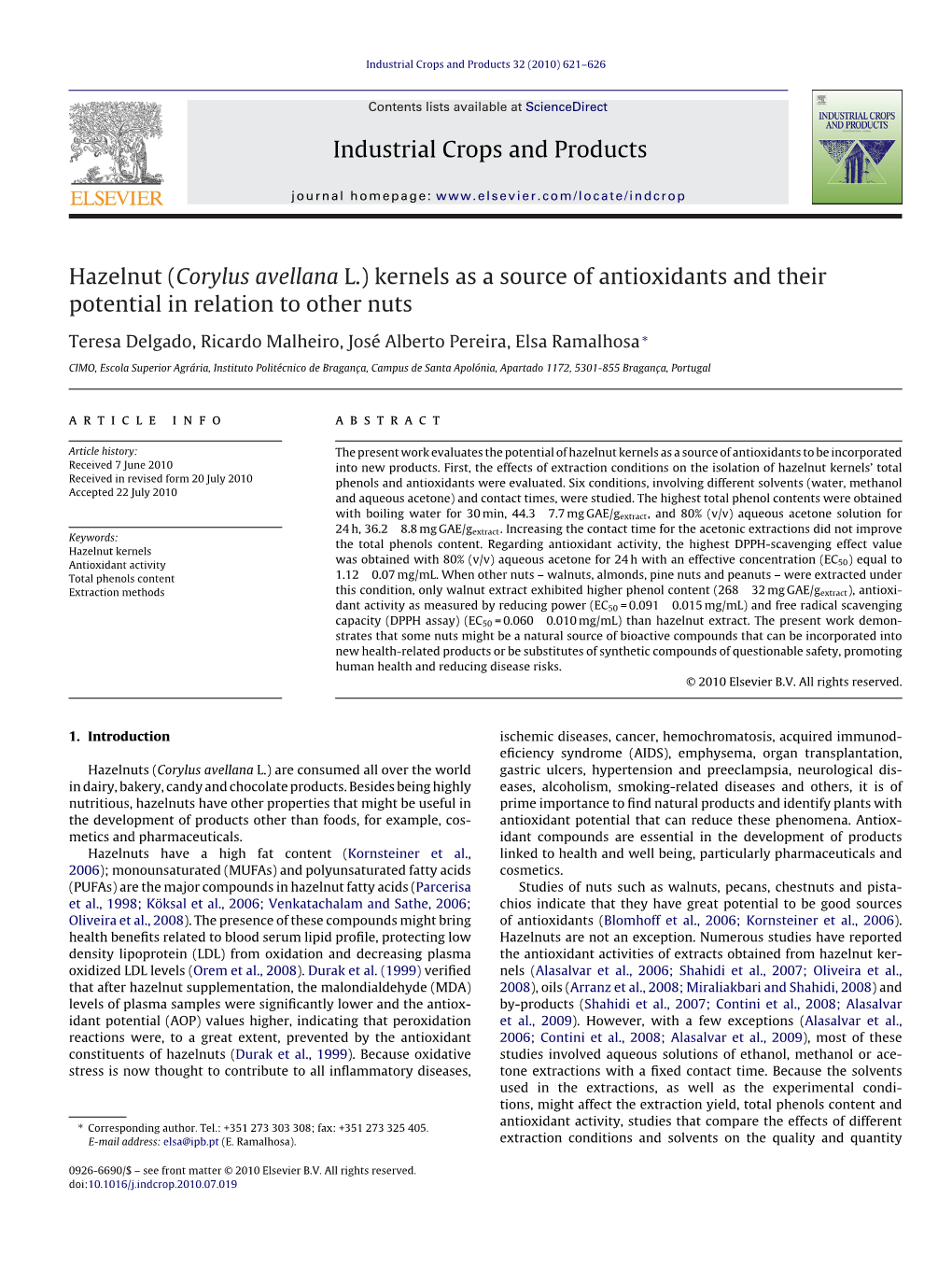 Hazelnut (Corylus Avellana L.) Kernels As a Source of Antioxidants and Their Potential in Relation to Other Nuts