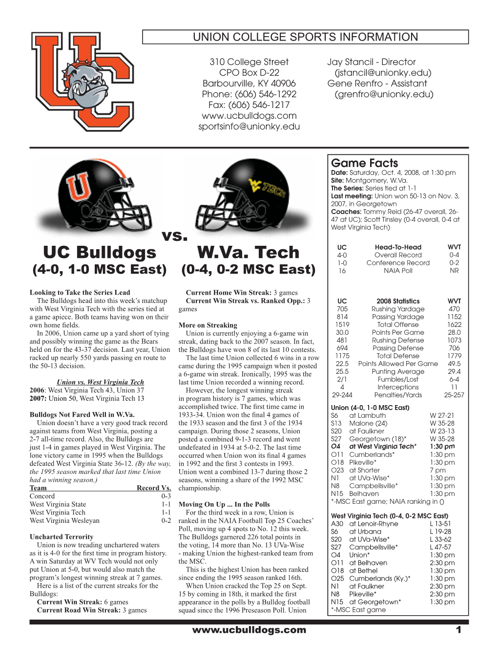 UC Bulldogs Vs. W.Va. Tech