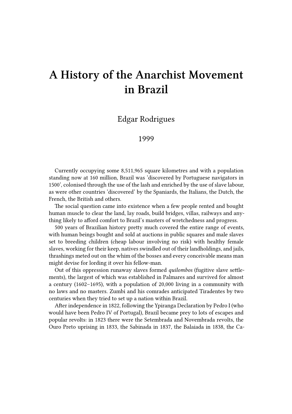 History of the Anarchist Movement in Brazil