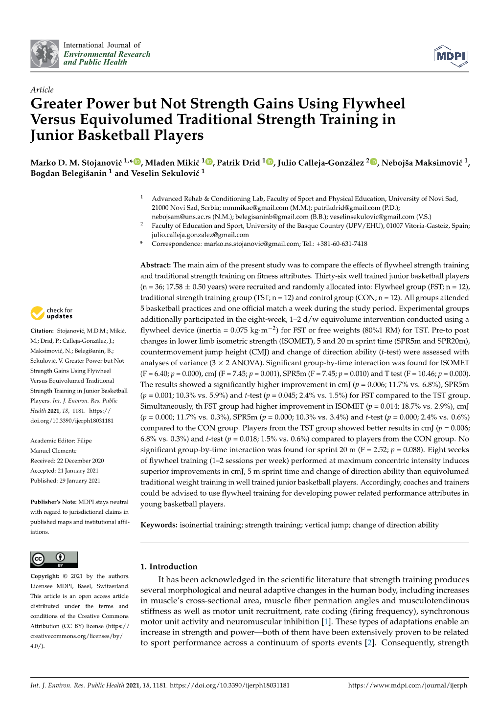 Greater Power but Not Strength Gains Using Flywheel Versus Equivolumed Traditional Strength Training in Junior Basketball Players