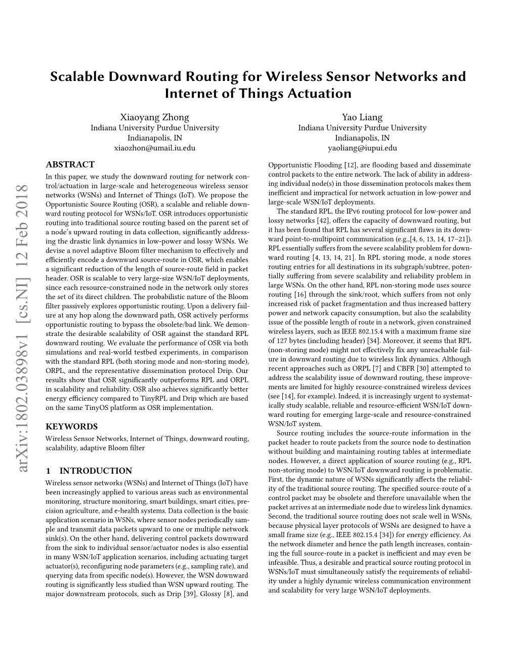 Scalable Downward Routing for Wireless Sensor Networks and Internet of Things Actuation