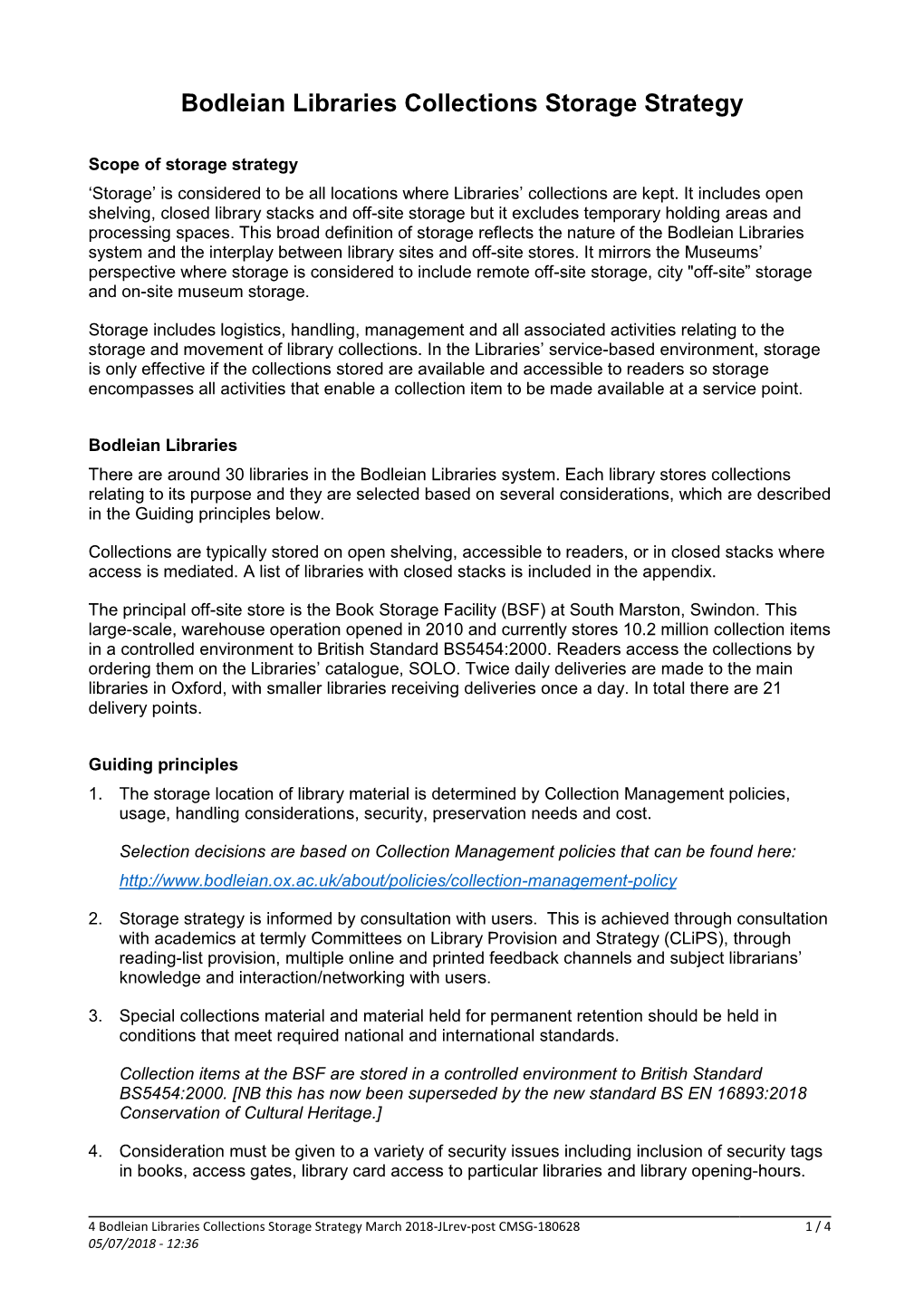 Bodleian Libraries Collections Storage Strategy