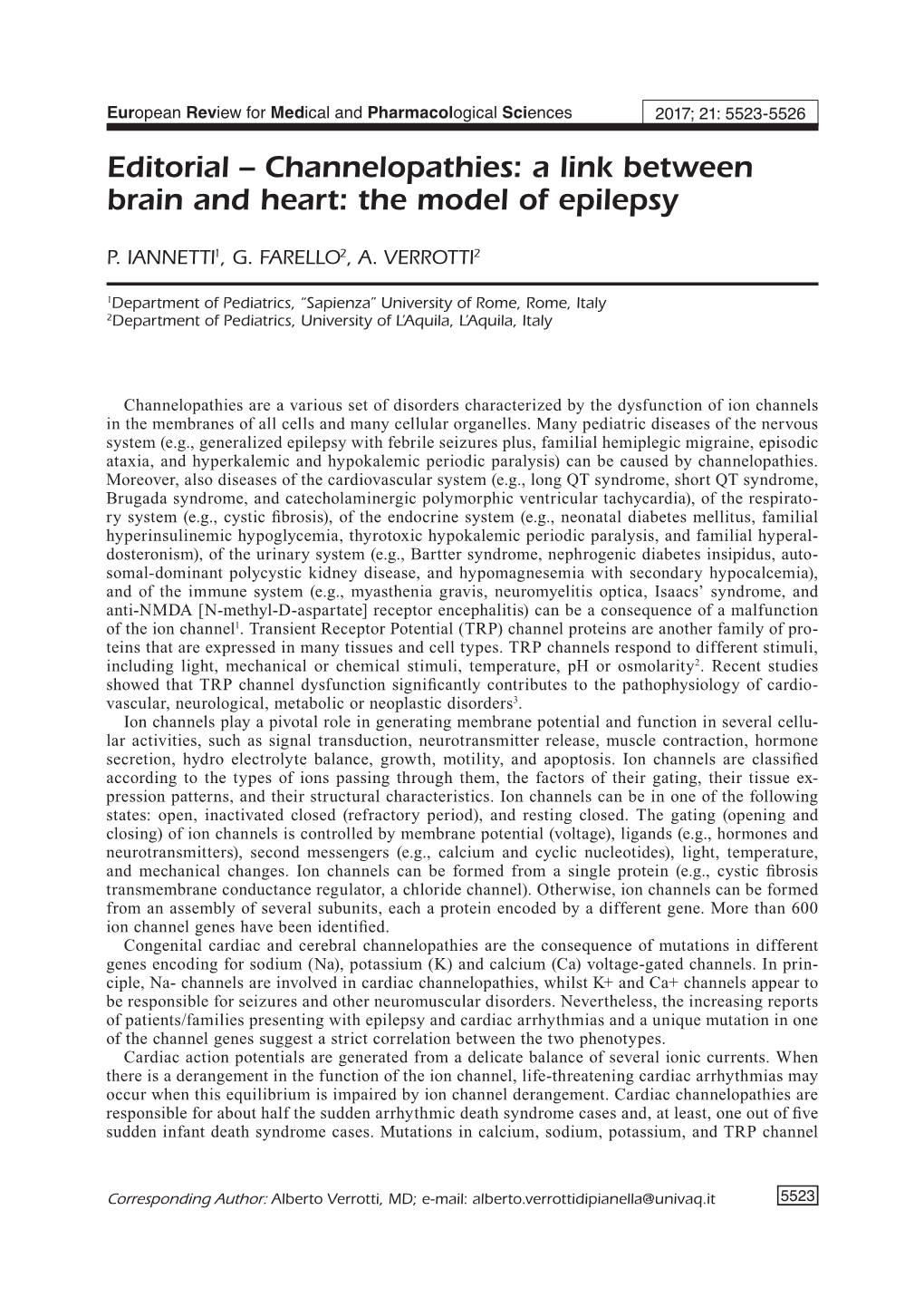 Channelopathies: a Link Between Brain and Heart: the Model of Epilepsy