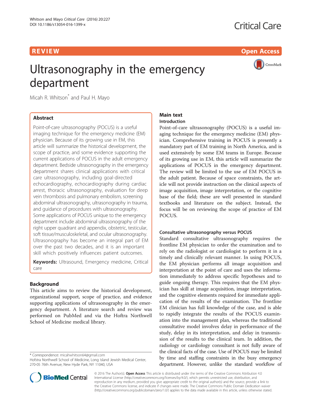 Ultrasonography in the Emergency Department Micah R