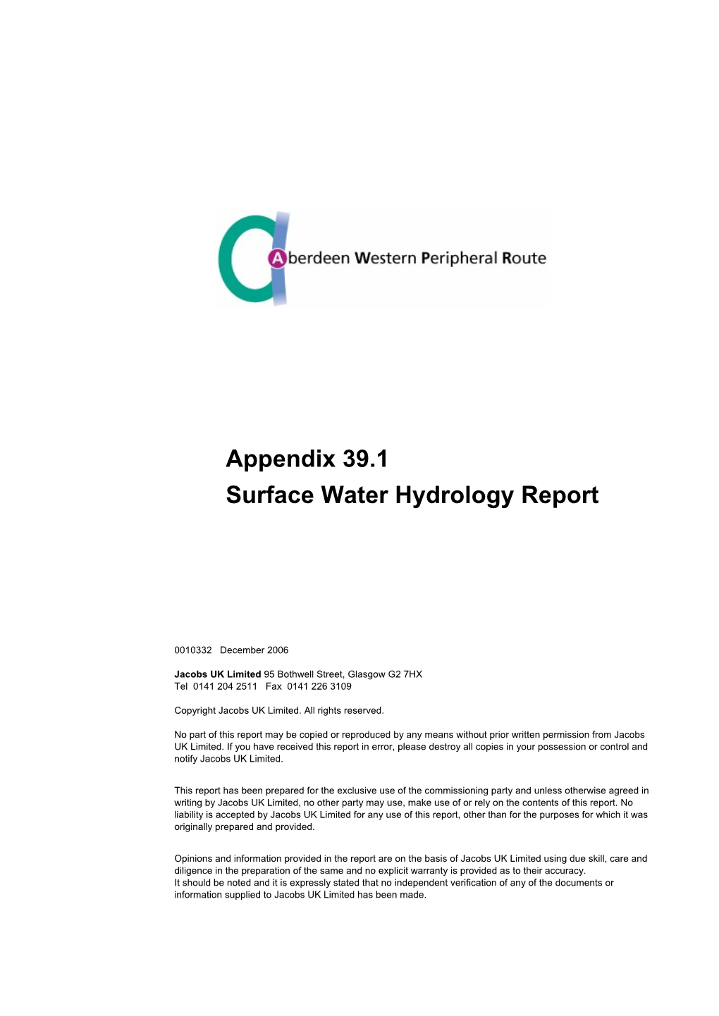 Appendix 39.1 Surface Water Hydrology Report