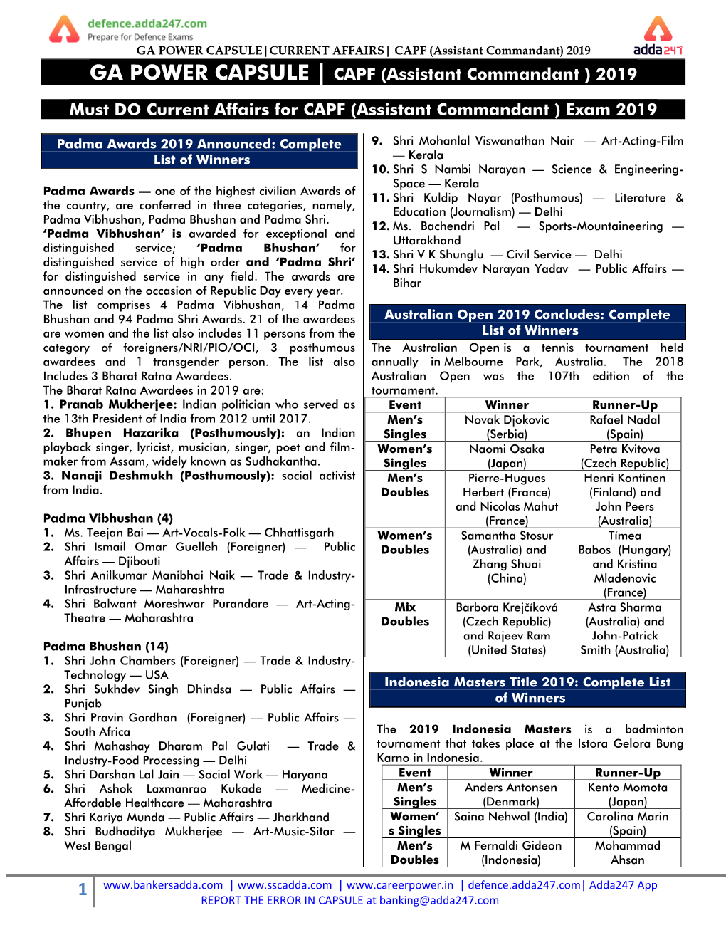 GA POWER CAPSULE | CAPF (Assistant Commandant ) 2019