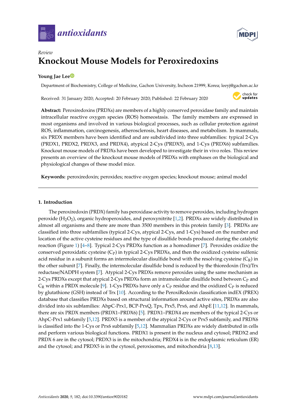 Knockout Mouse Models for Peroxiredoxins