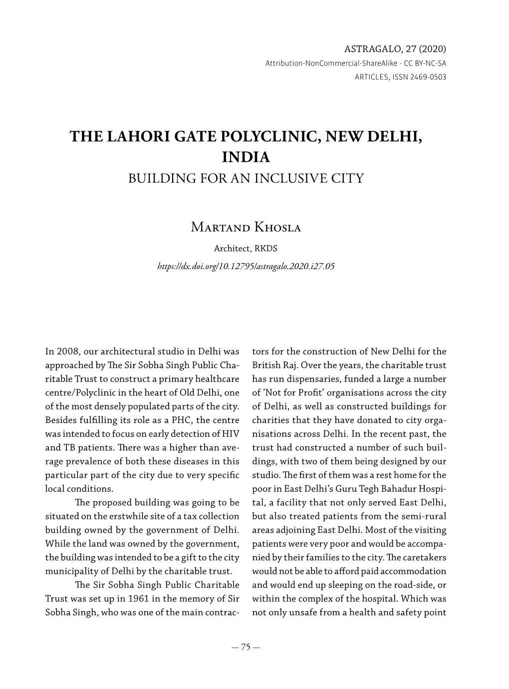 The Lahori Gate Polyclinic, New Delhi, India Building for an Inclusive City
