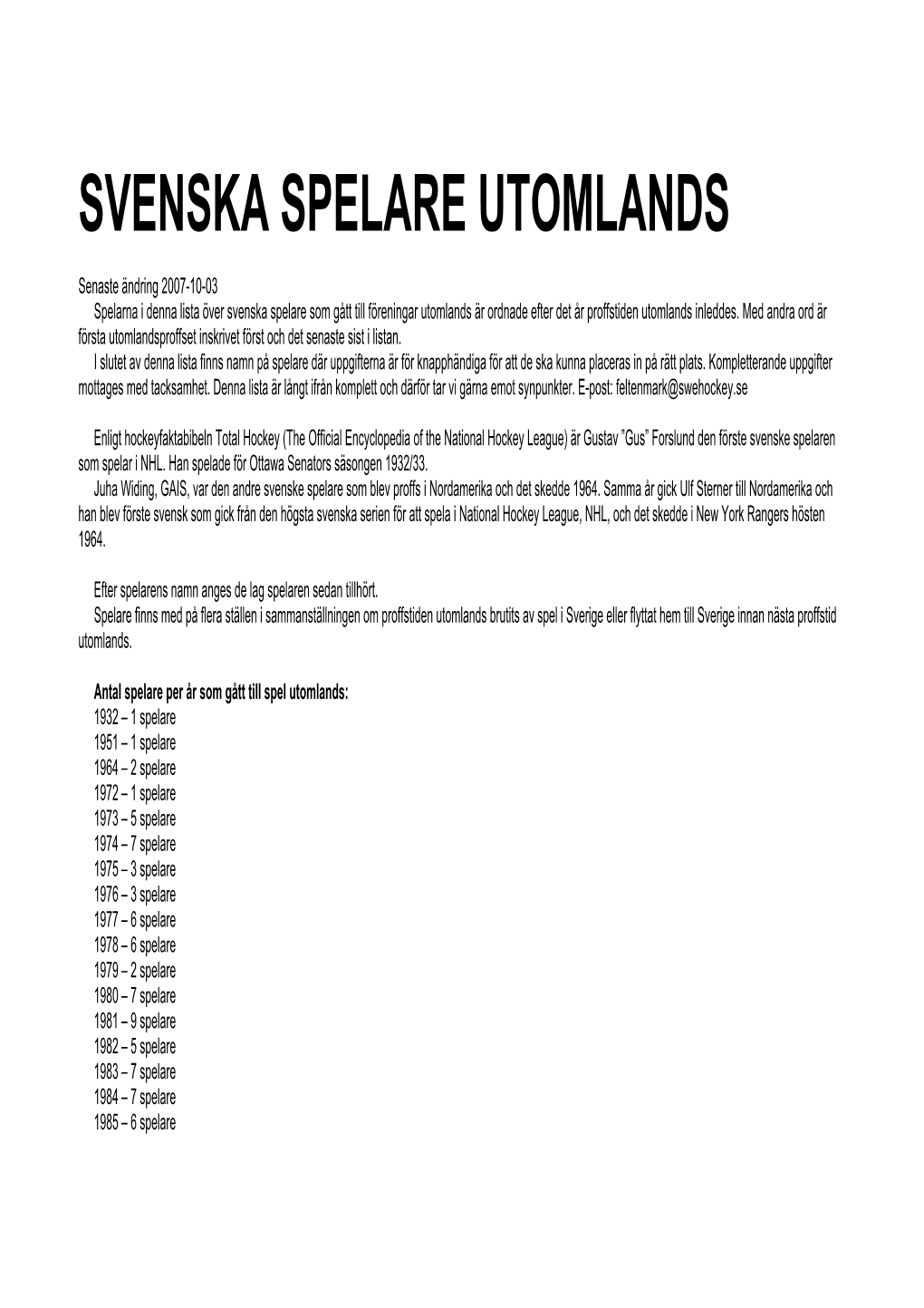 Svenska Spelare Utomlands