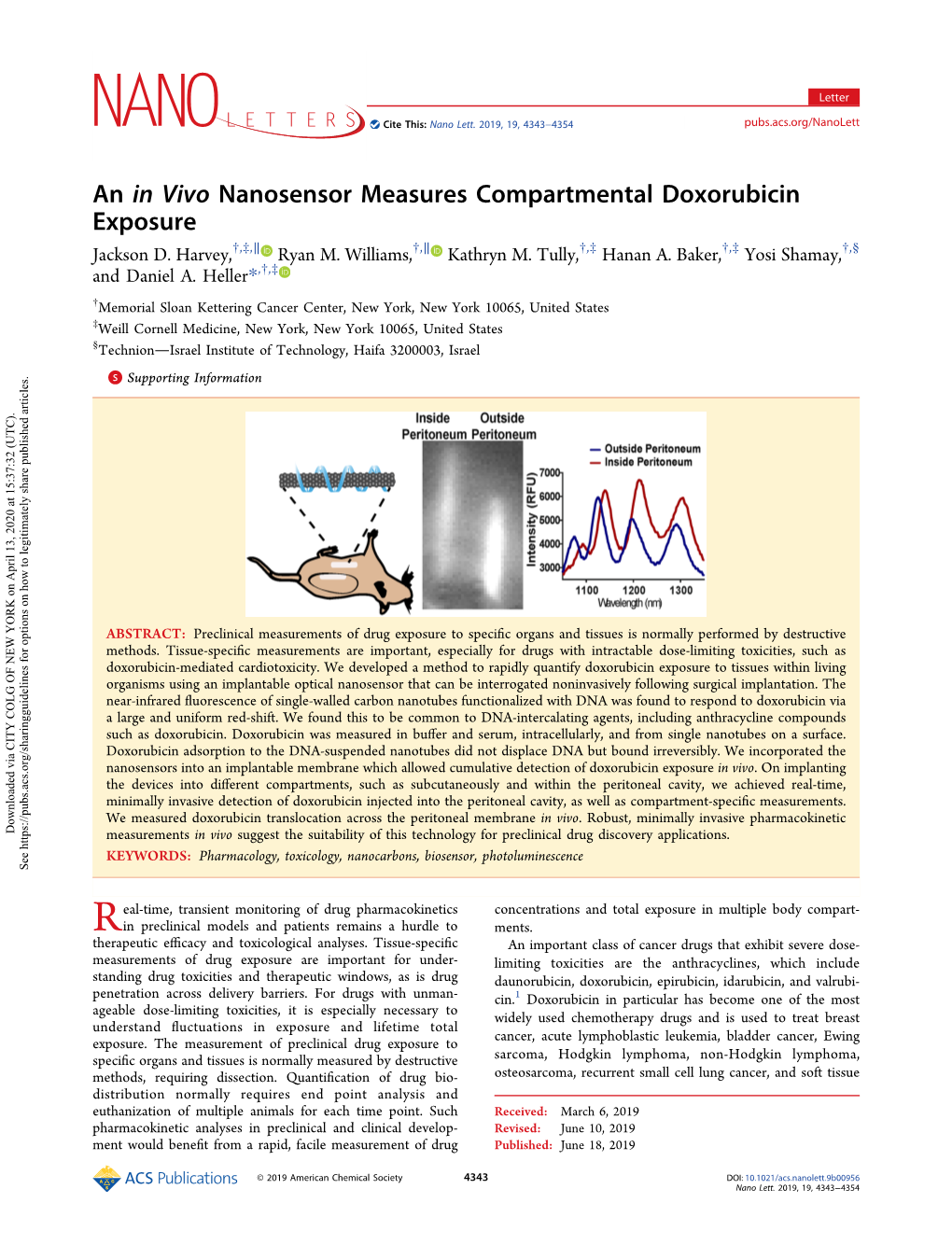 An in Vivo Nanosensor Measures Compartmental Doxorubicin Exposure Jackson D