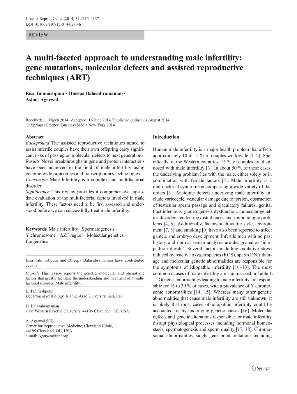 A Multi-Faceted Approach to Understanding Male Infertility: Gene Mutations, Molecular Defects and Assisted Reproductive Techniques (ART)