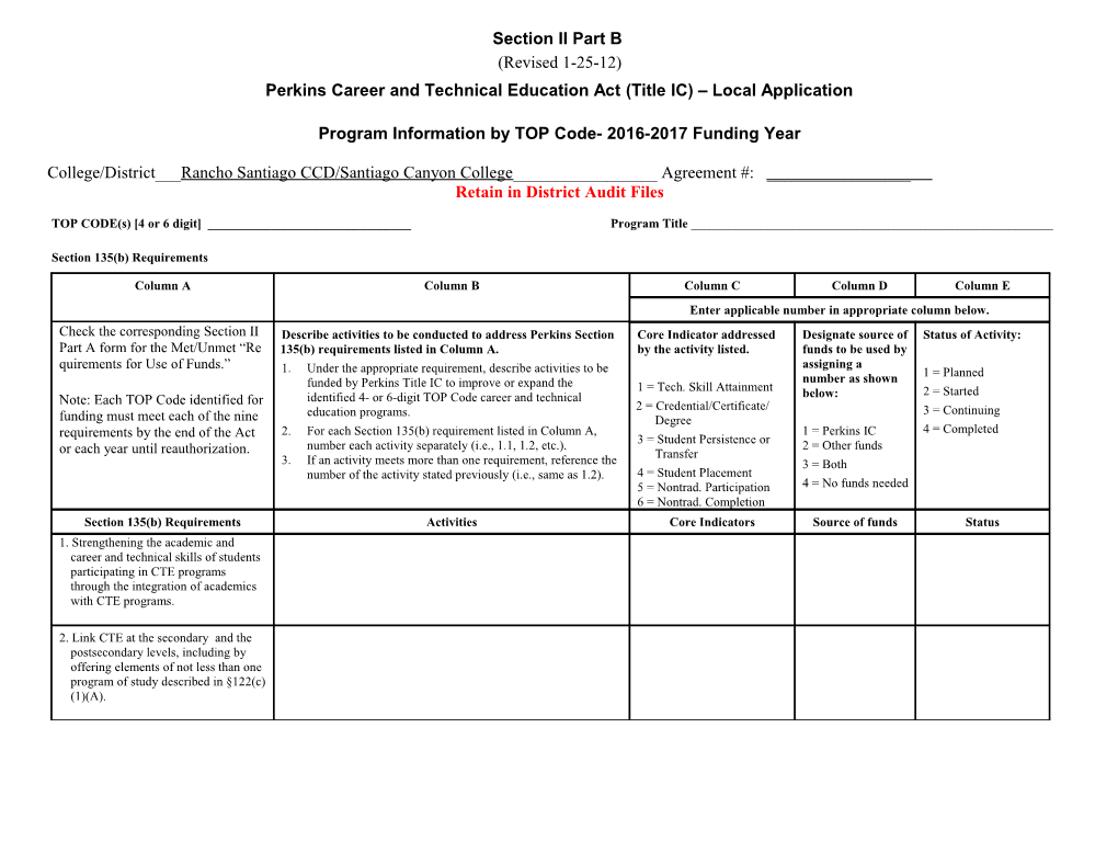 Perkins Career and Technical Education Act (Title IC) Local Application