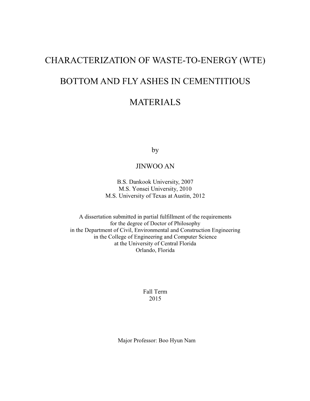 Characterization of Waste-To-Energy (Wte)