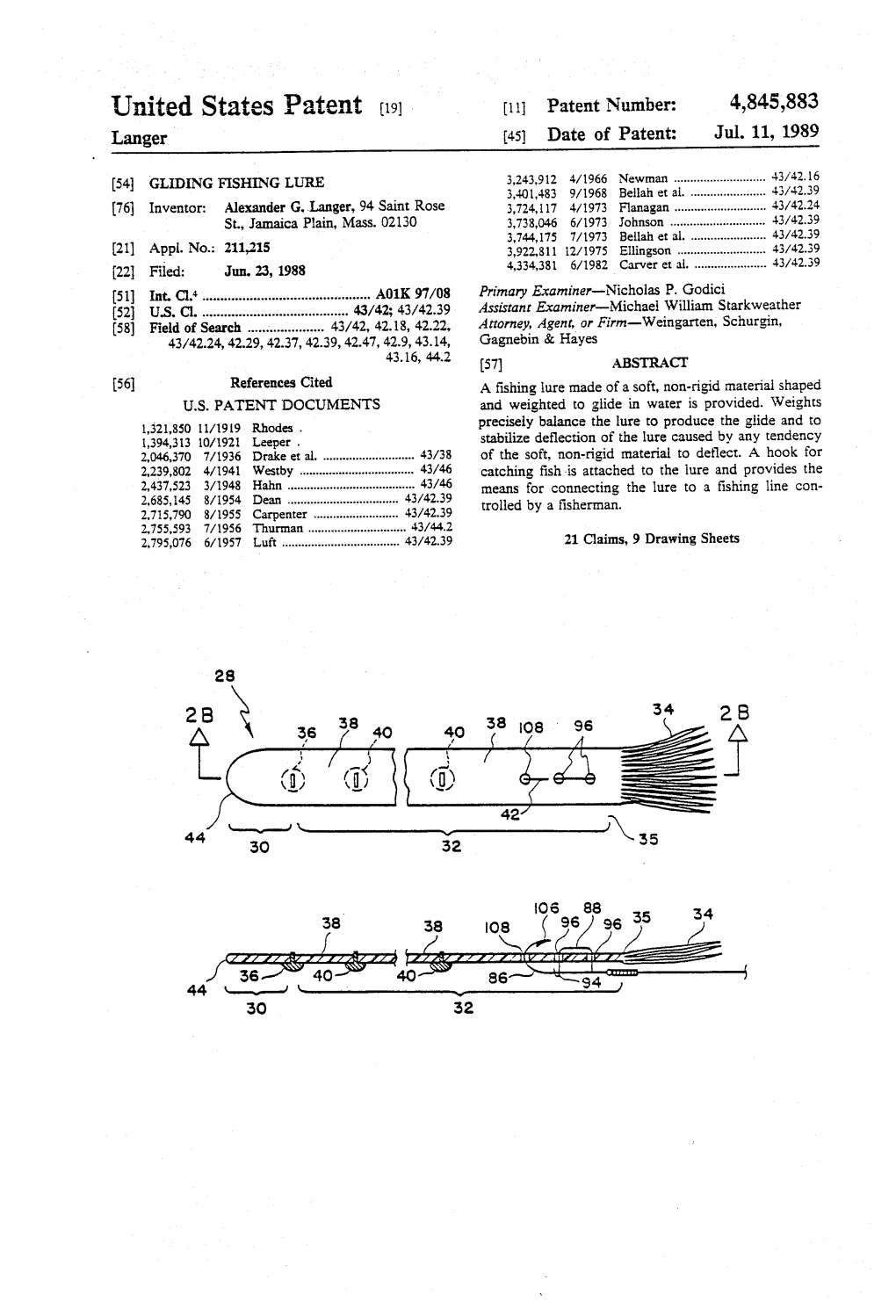 United States Patent (19) 11 Patent Number: 4,845,883 Langer (45) Date of Patent: Jul