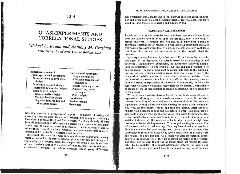 Quasi-Experiments and Correlational Studies