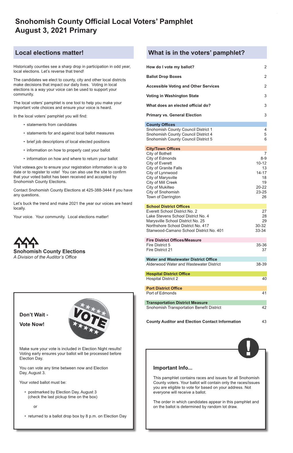 Snohomish County Official Local Voters' Pamphlet August 3, 2021