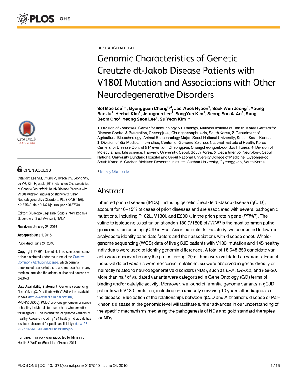 Genomic Characteristics of Genetic Creutzfeldt-Jakob Disease Patients with V180I Mutation and Associations with Other Neurodegenerative Disorders