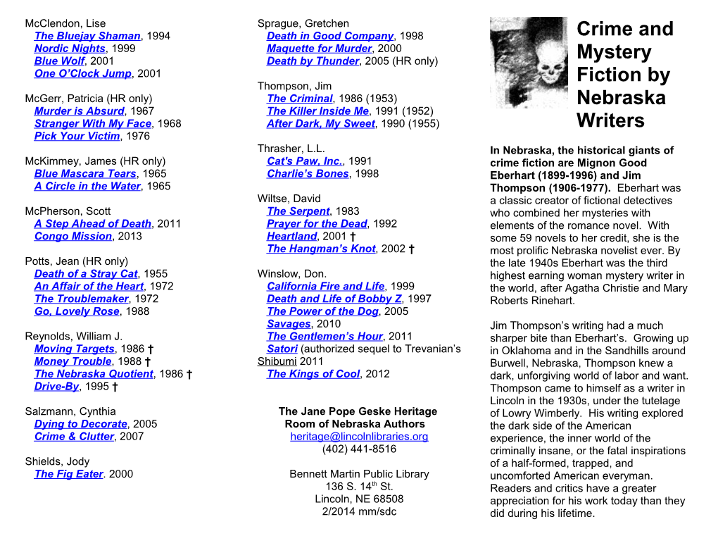 Crime and Mystery Fiction by Nebraska Writers