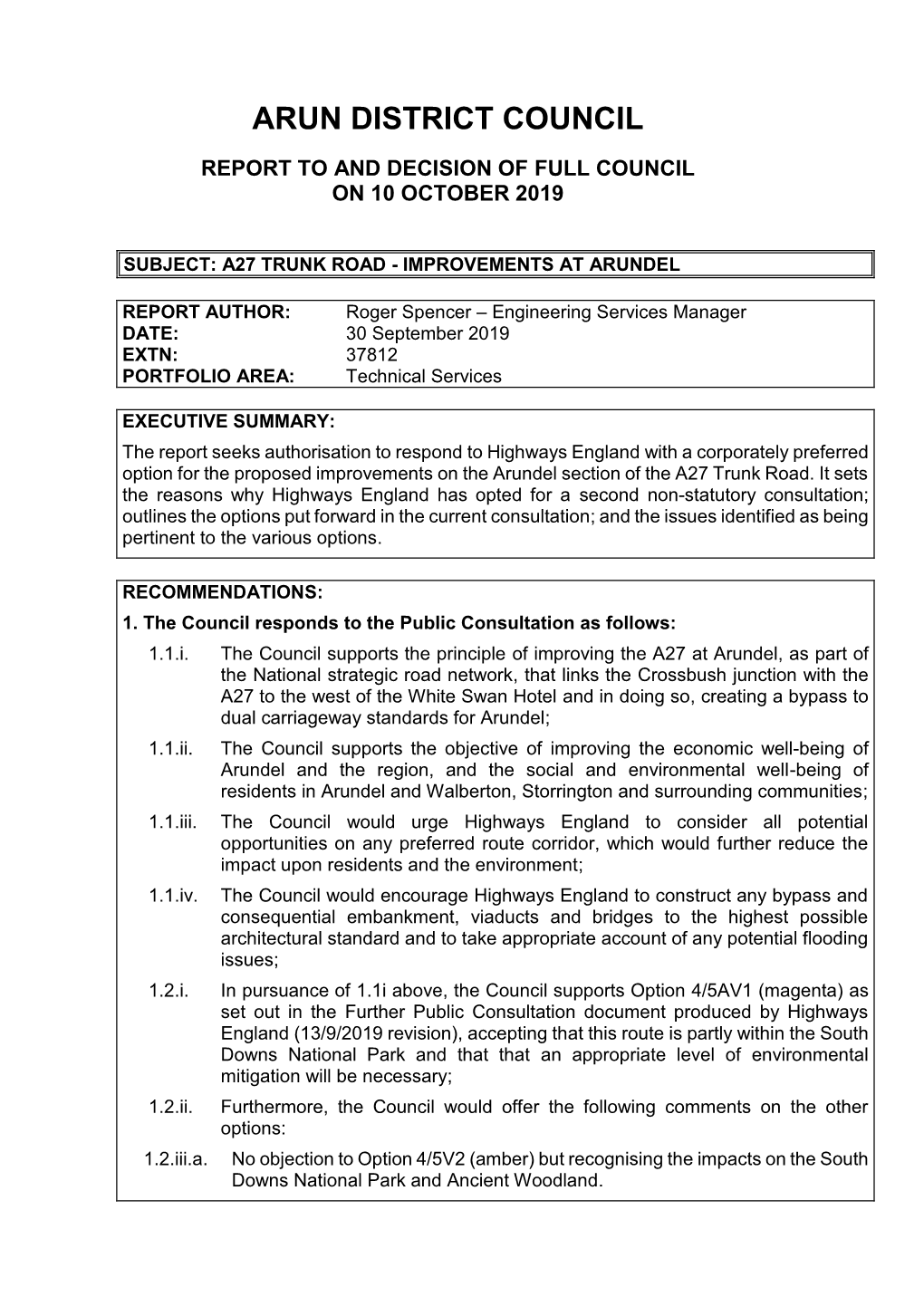 Arun District Council A27 Report