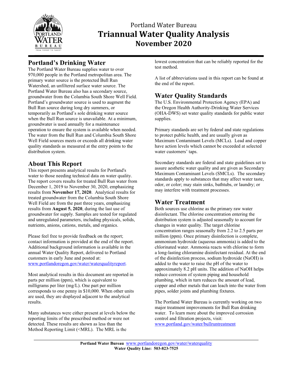 Triannual Water Quality Analysis November 2020