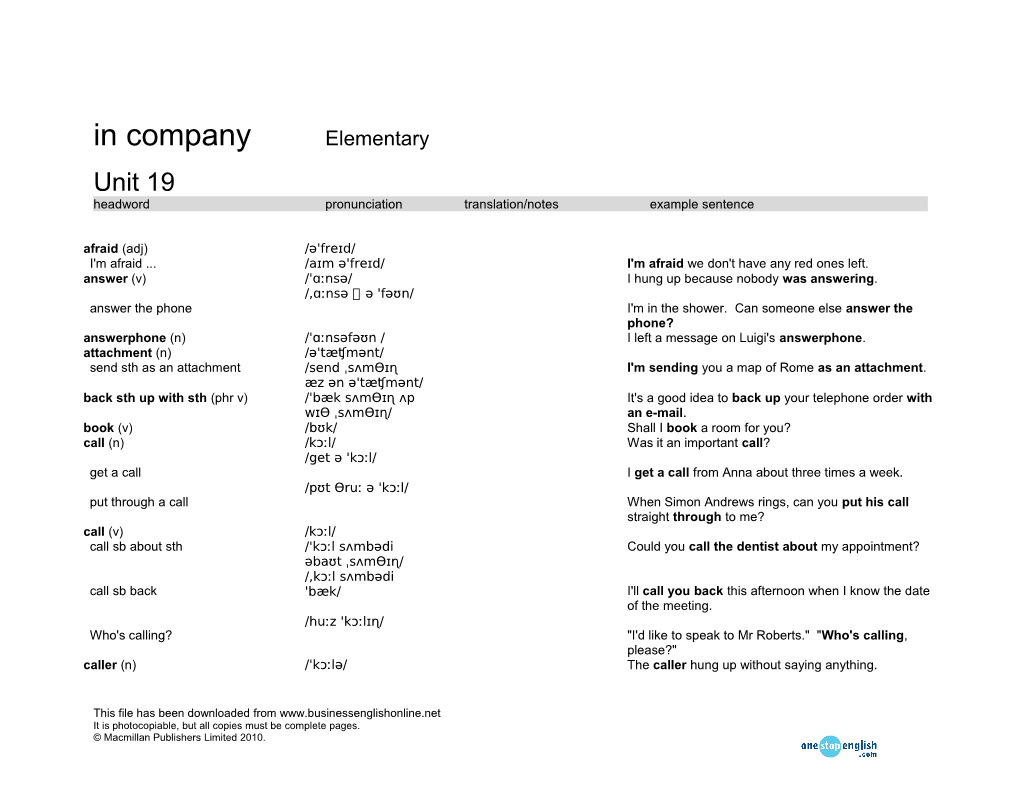 Headword Pronunciation Translation/Notes Example Sentence s1