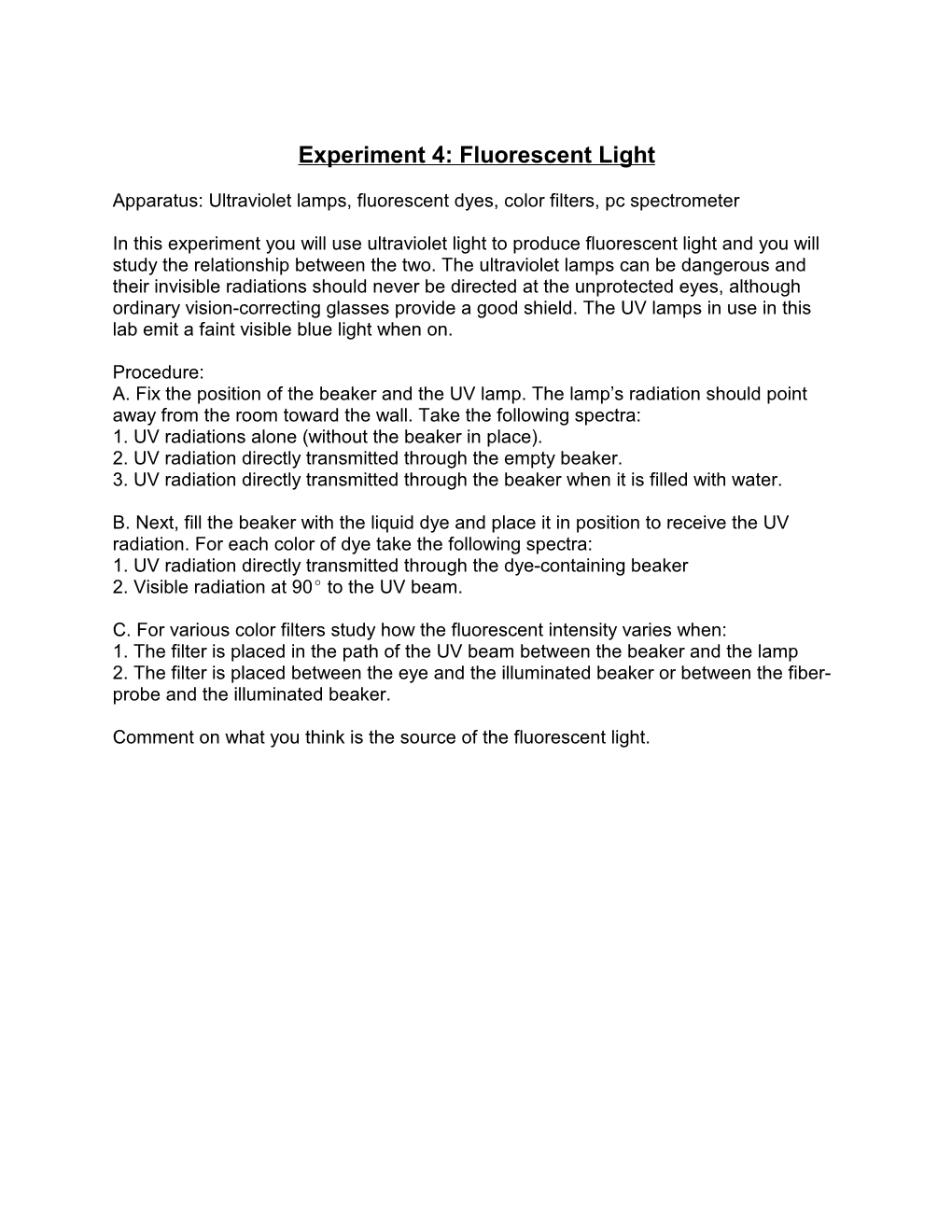 Experiment 4: Fluorescent Light