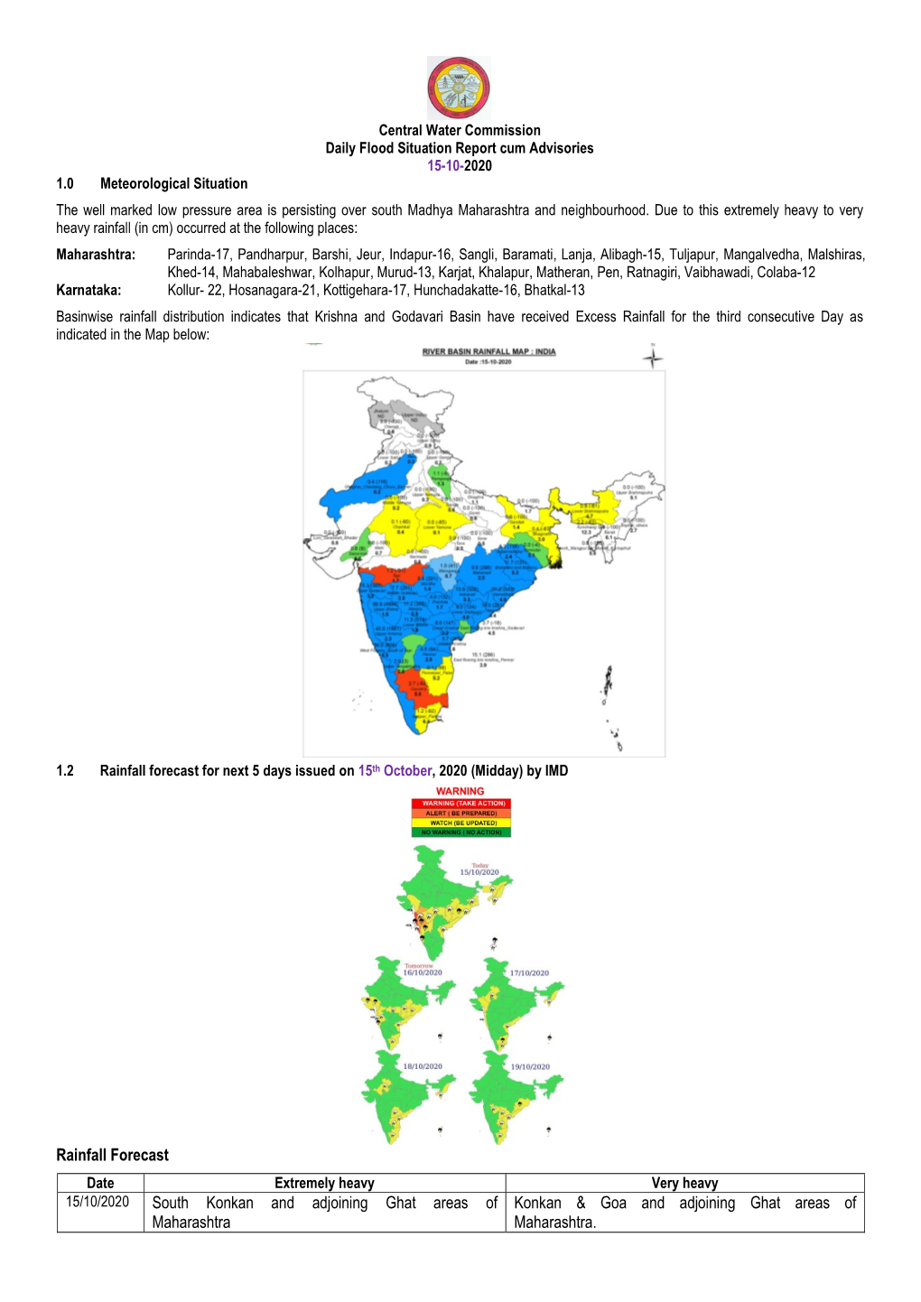 Rainfall Forecast South Konkan and Adjoining Ghat Areas of Maharashtra Konkan & Goa and Adjoining Ghat Areas of Maharashtra